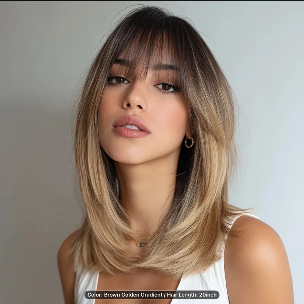 22” Elegant & Realistic Women's Brown to Blonde Synthetic Straight Wig